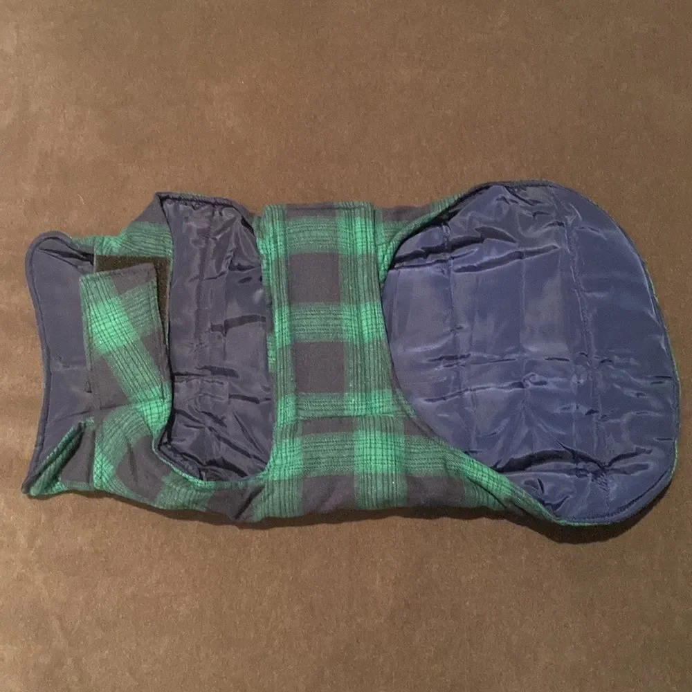 Kouser British Style Green Plaid Winter Dog Coat Jacket Reversible Size L
